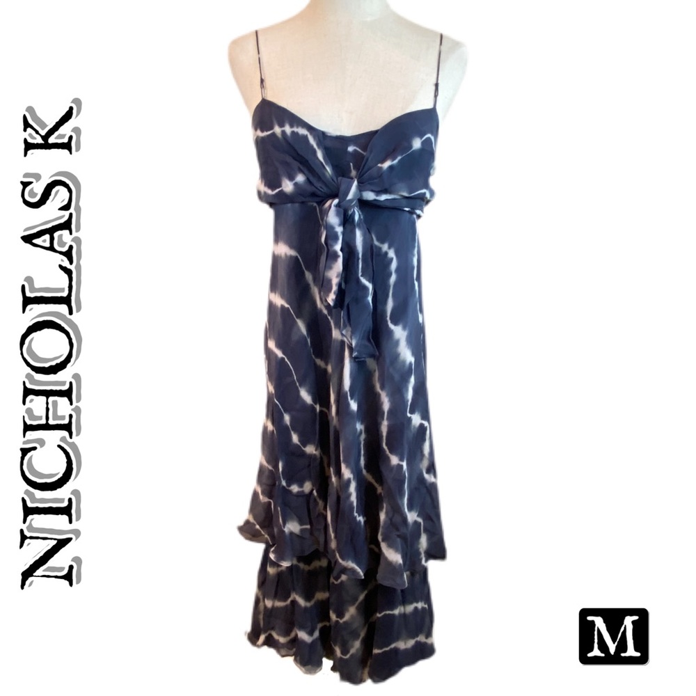 Nicolas K Tie-Dye Hi-Low Strap Tiered Dress M